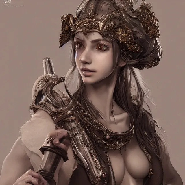 Prompt: studio portrait of neutral good colorful female cleric bard healer as absurdly beautiful, elegant, realistic skinny young gravure idol, an ultrafine hyperdetailed illustration by kim jung gi, irakli nadar, intricate linework, detailed faces, super sharp focus, bright colors, octopath traveler, final fantasy, unreal engine 5 highly rendered, global illumination, radiant light