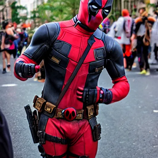 Image similar to deadpool pride parade, photography, beautiful,