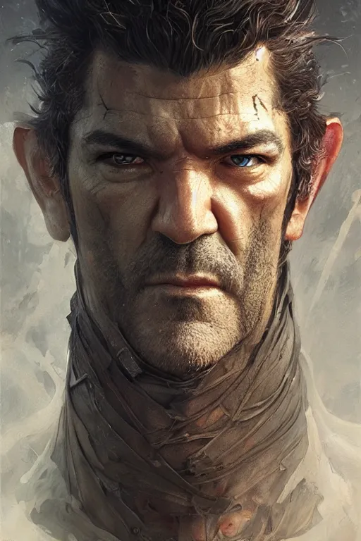 Image similar to portrait antonio banderas as paladin, fantasy, dnd, intricate, highly detailed, smooth, artstation, digital illustration by Ruan Jia and Mandy Jurgens and Artgerm and Wayne Barlowe and Greg Rutkowski and Zdislav Beksinski