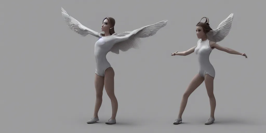 Prompt: Goosegirl render by Ryan Reos, rendered in OctaneRender at 4k for 12 hours. A girl who is part girl, part goose, centered in the render, with her wings outstretched.