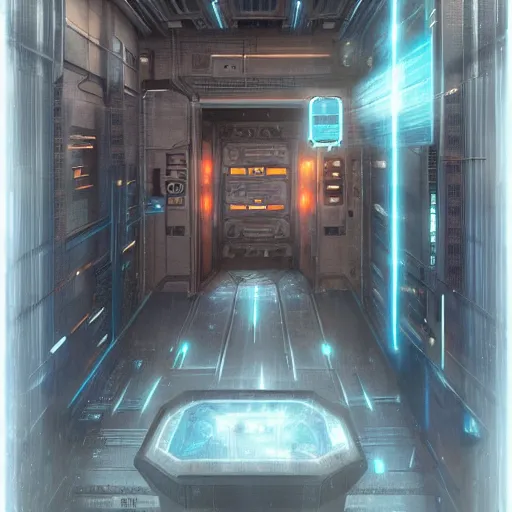 Image similar to imposing cyberbunk bank vault, detailed digital illustration by greg rutkowski, android netrunner