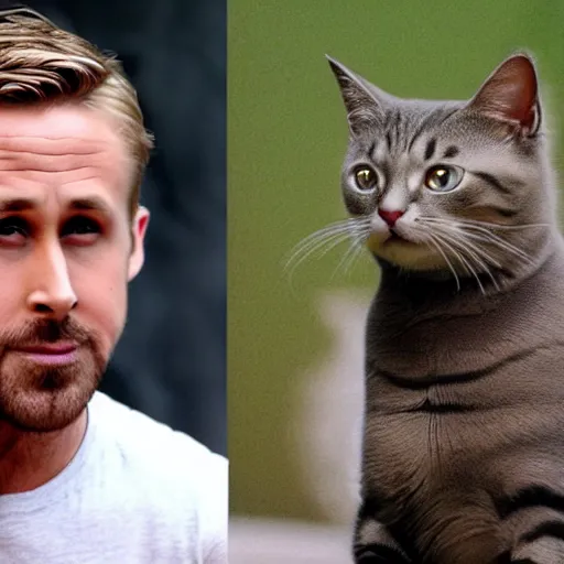 Prompt: ryan gosling turning into a cat