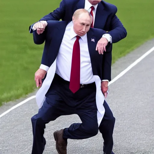 Prompt: Putin giving trump a piggyback ride