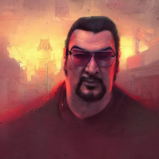 Prompt: steven seagal injured, digital painting, artstation, concept art, smooth, sharp focus, illustration, whimsical background by marc simonetti, artwork by liam wong, patriotic, detailed