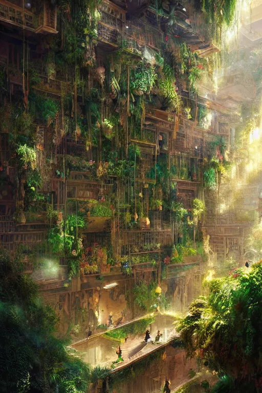 Prompt: magnificent view of the hanging gardens of babylon, intricate, elegant, volumetric lighting, digital painting, highly detailed, artstation, sharp focus, illustration, concept art, ruan jia, steve mccurry