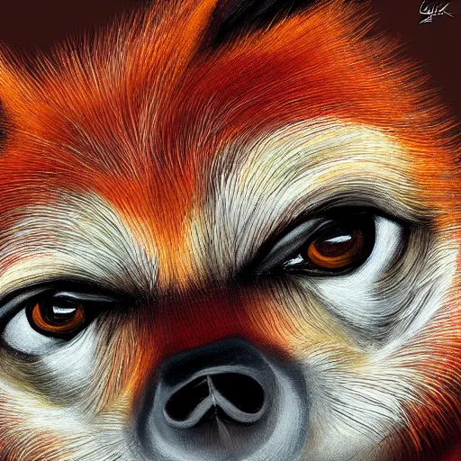 Image similar to zoomorphic a red face wolf, pepe the frog like face, digital painting, ultra sharp, by gary cook