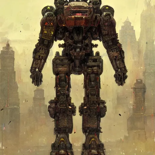 Image similar to anthropomorphic shiba inu giant mech robot, dark fantasy background, intricate, highly detailed, smooth, artstation, painted by wayne barlowe, greg rutkowski, zdislav beksinski, francis bacon