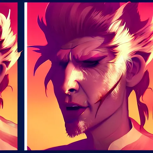 Image similar to Portrait of Ziggy Stardust as a crazy demon, mattepainting concept Blizzard pixar maya engine on stylized background splash comics global illumination lighting artstation lois van baarle, ilya kuvshinov, rossdraws