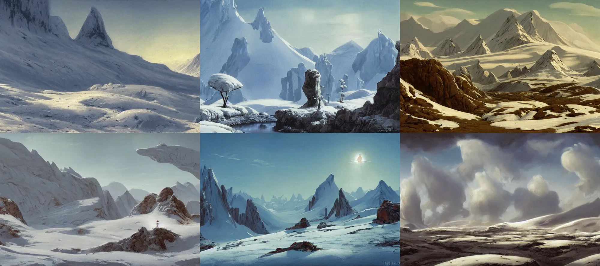 Prompt: Arctic Tundra landscape in the style of Dr. Seuss, starships, painting by Raphael Lacoste