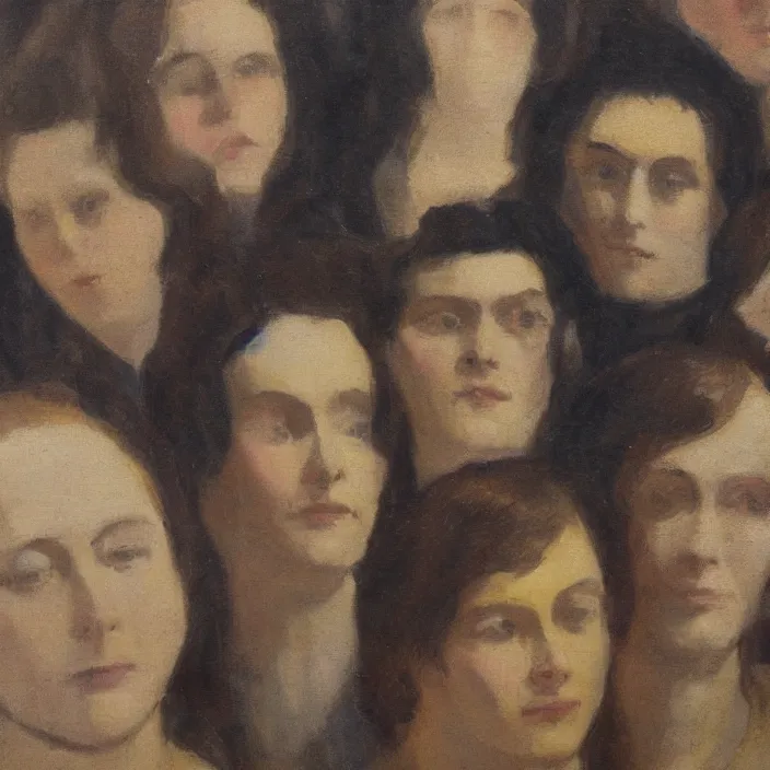 Image similar to group of people pictured in afternoon light, close - up of the faces, anatomically and proportionally correct, oil painting by dora maar and malcolm liepke, detailed