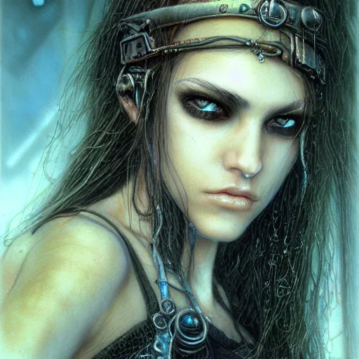 Prompt: an award finning closeup facial portrait by luis royo and john howe of a very beautiful and attractive female bohemian cyberpunk traveller aged 1 9 in excessively fashionable cyberpunk gear