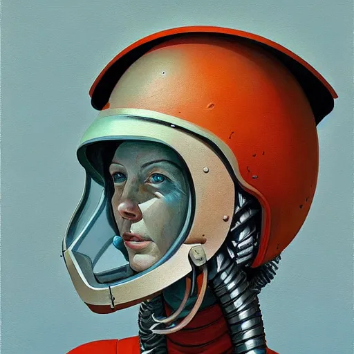 Image similar to Portrait of woman engineer with helmet, very coherent, painted by Edward Hopper, Wayne Barlowe, painted by James Gilleard, airbrush, art by JamesJean