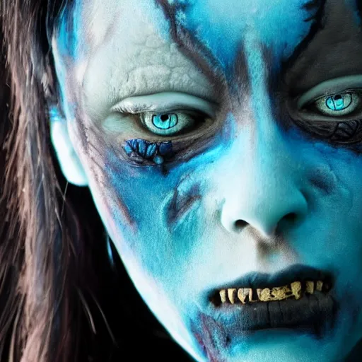 Image similar to a demon inspired by mayan blue created by the make up artist hungry, photographed by andrew thomas huang, cinematic, expensive visual effects