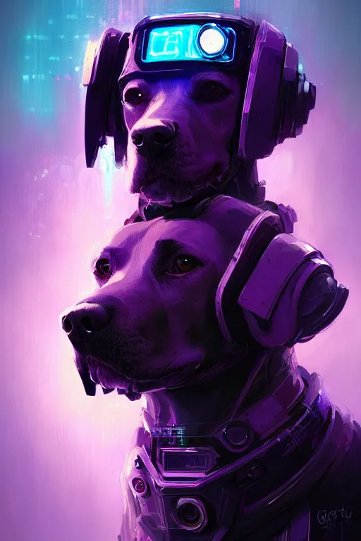 Prompt: a beautiful portrait of a cute cyberpunk dog by greg rutkowski and wlop, purple blue color scheme, high key lighting, digital art, highly detailed, fine detail, intricate, ornate, complex