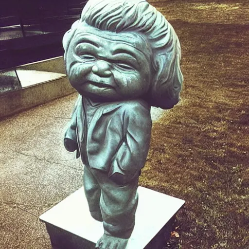 Prompt: “ child crying at large statue of george lucas ”