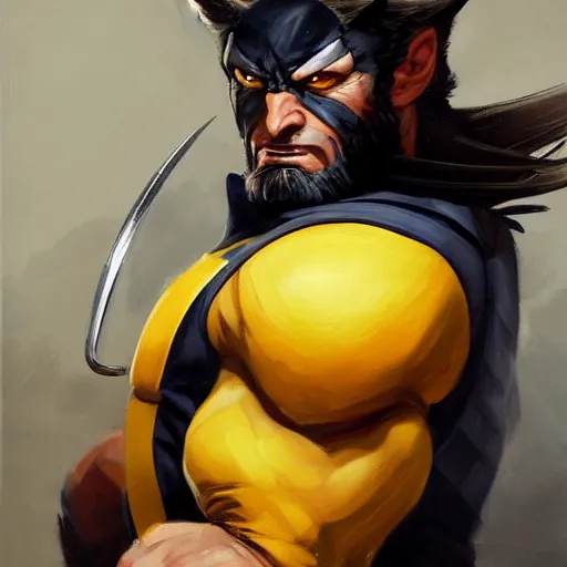 Image similar to Greg Manchess portrait painting of Wolverine as Overwatch character, medium shot, asymmetrical, profile picture, Organic Painting, sunny day, Matte Painting, bold shapes, hard edges, street art, trending on artstation, by Huang Guangjian and Gil Elvgren and Sachin Teng