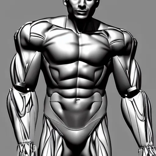 Image similar to a realistic detailed photo of a bodybuilder who is also a male android, Chris Redfield, shiny skin, posing robotically. blank stare