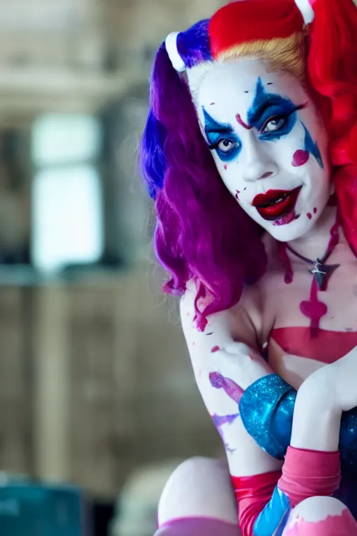 Image similar to film still of doja cat as Harley Quinn in Joker, full-shot, 4k