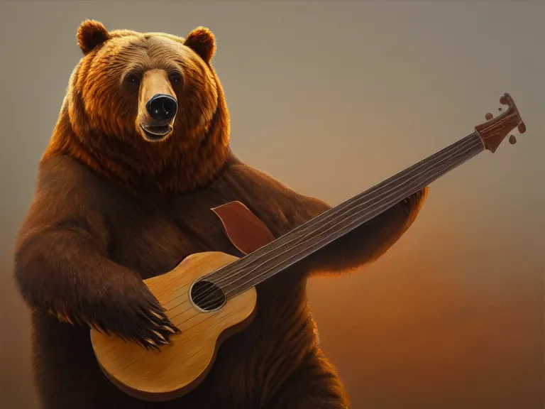 Image similar to bear plays the balalaika, Oil Painting, Trending on Artstation, octane render, Insanely Detailed, 8k, HD