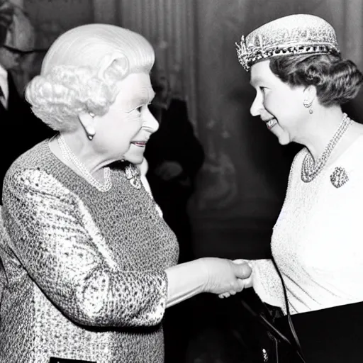 Prompt: queen elizabeth ii meets a reptilian