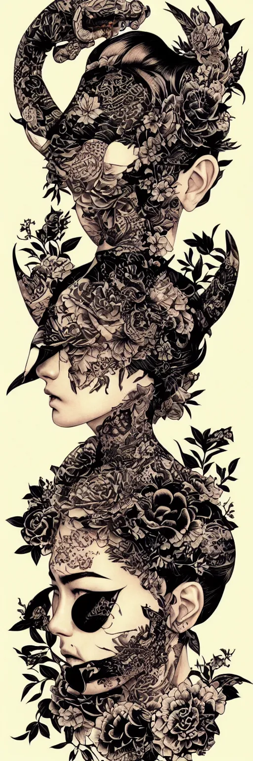 Image similar to silhouette of Yakuza style tattoos illustration, intricate, elegant, highly detailed, digital art, ffffound, art by JC Leyendecker and sachin teng