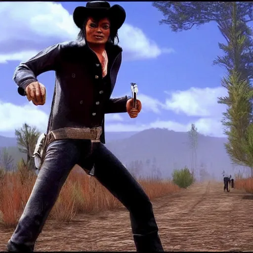 Prompt: michael jackson in the style of red dead redemption video game