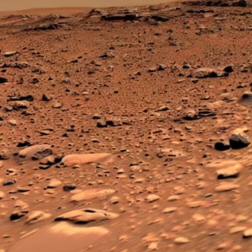 Prompt: still taken by the Mars land Rover of the surface of Mars. A martian alien is spotted!!