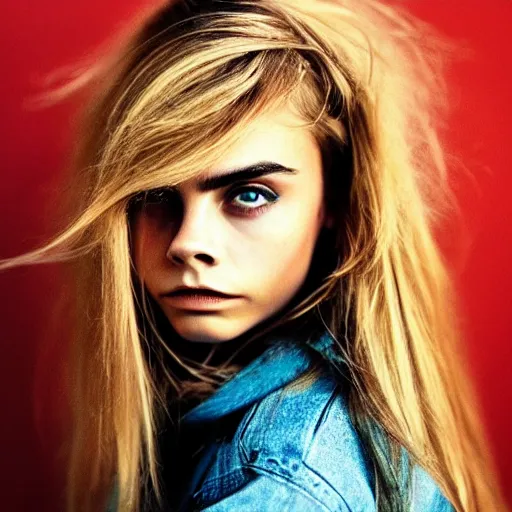 Prompt: photo of a gorgeous 20-year-old Cara Delevingne with 1990s hairstyle by Mario Testino, detailed, head shot, award winning, Sony a7R -