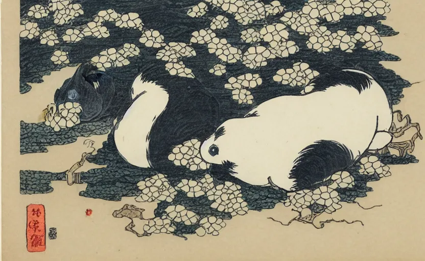 Image similar to ink drawing by hokusai of a guinea pig.