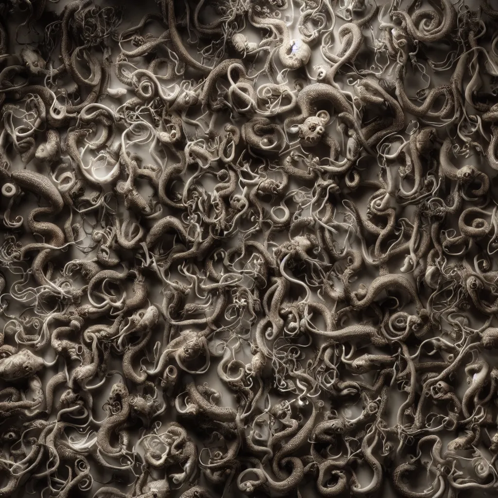 Image similar to a wideshreen photo of a huge cabinet full of octopuses cinematic lighting, silverplate, hyper realistic, very detailed, Octane render 8k