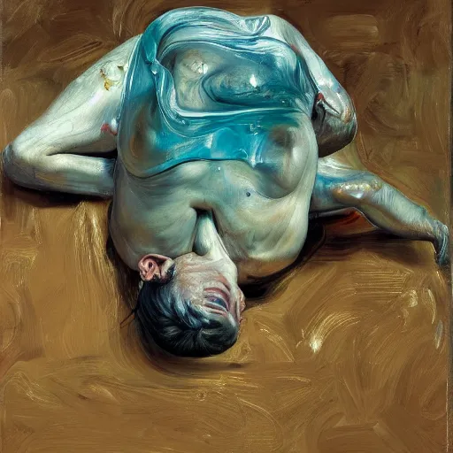 Prompt: high quality high detail painting by lucian freud and jenny saville, hd, freacking out, turquoise