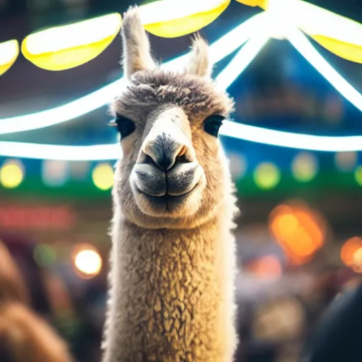 Image similar to llama enjoying beer at oktoberfest , cinematic lighting