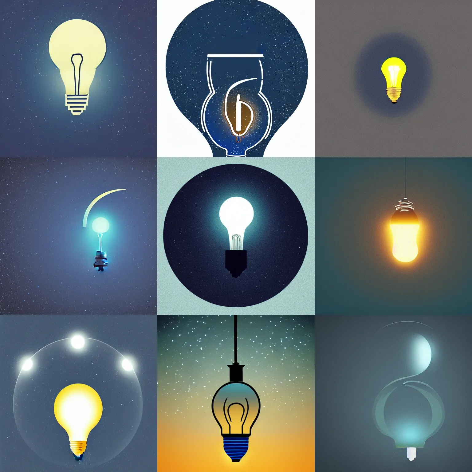 Prompt: a glowing crescent moon within a lightbulb, dark blue background, midnight, Petros Afshar, award-winning