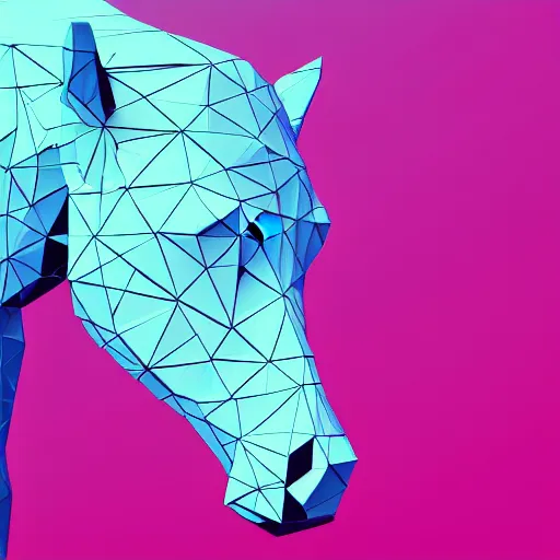 Image similar to Very low poly horse, wireframe retrowave