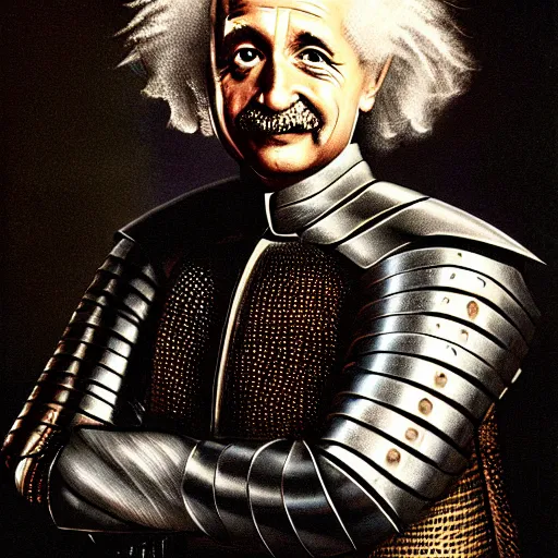 Prompt: knight einstein portrait