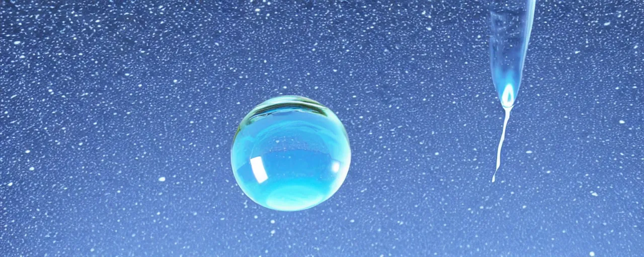Prompt: drop of water in space, internal rotational force, extreme close - up