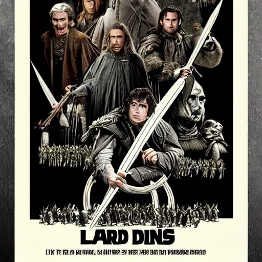 Prompt: lord of the rings, in style of the army of darkness poster