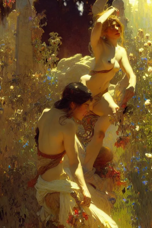 Image similar to 2 attracting male, painting by gaston bussiere, craig mullins, greg rutkowski, alphonse mucha