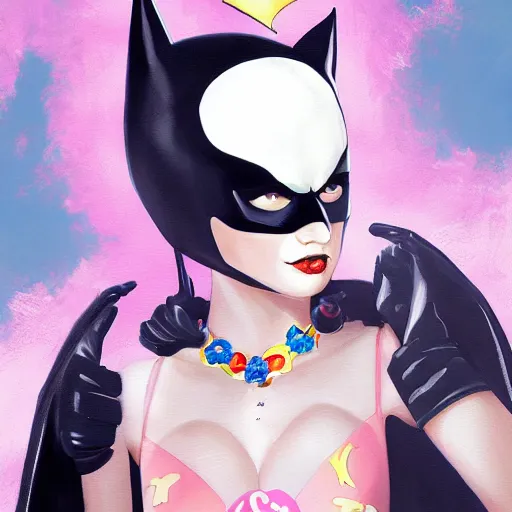 Prompt: Batman hello kitty fashion, gucci catwalk, oil painting, digital art, ultradetailed, artstation