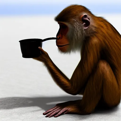 Image similar to monkey drinking water at McDonald’s, 4k, 8k, realistic,