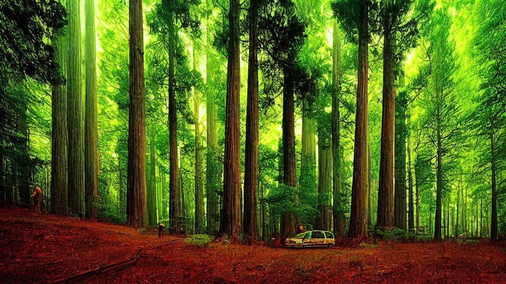 Image similar to Clean, Cheap Abundant,Nuclear Energy Future, Forest in Harmony with Nature; Location: San Francisco, California; retronatural-futurism; by Neil Burnell and Joseph Selle