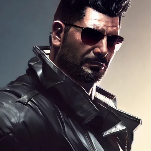 Image similar to Adam Jensen from Deus Ex as a GTA character, by Cedric Peyravernay, highly detailed, excellent composition, cinematic concept art, dramatic lighting, trending on ArtStation