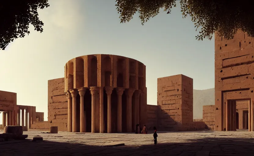 Prompt: exterior shot of utopian ancient persian architecture with cinematic lighting by peter zumthor and renzo piano, darek zabrocki and greg ruthkowski, simon stalenhag, cinematic, holy place, paradise, scifi, futurism, atmospheric, concept art, artstation, trending on artstation