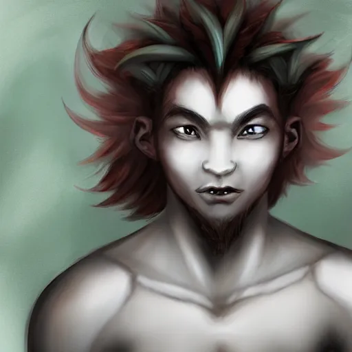 Image similar to cloud genasi satyr, character portrait, hopeful expression, candid