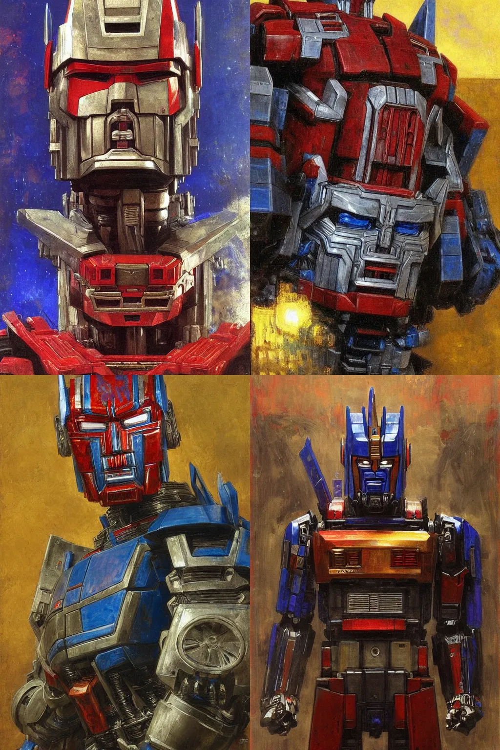 Prompt: portrait of Optimus Prime from Transformers by Ilya Repin