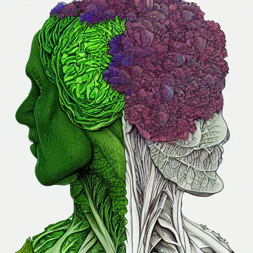Image similar to the anatomy of a head of lettuce, an ultrafine detailed painting by james jean, intricate linework, bright colors, studio ghibli, behance contest winner, vanitas, angular, altermodern, unreal engine