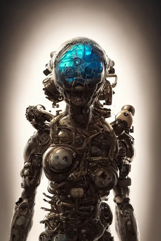 Image similar to a girl in a closed helmet in a alive biopunk costume consisting of swollen muscles, tendons, bones joints, protruding pistons. masterpiece 4k digital design by Guillermo del Toro, award winning, Artstation, Guillermo del Toro aesthetic, black background, intricate details, realistic, hyperdetailed, 8k resolution