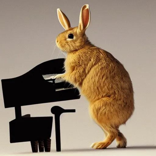 Prompt: a blind rabbit play the piano in the style of ray charles