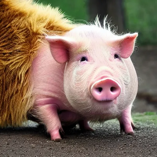 Image similar to cute pig with lion fur