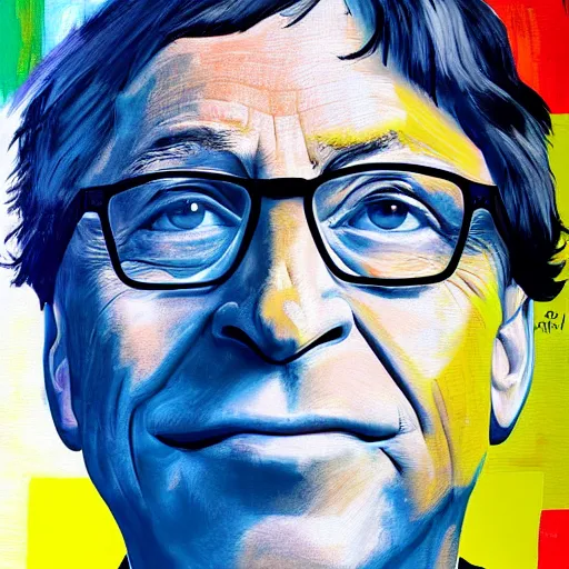 Image similar to portrait of bill gates in the style of Hashim Akib acrylic on canvas colourful strokes